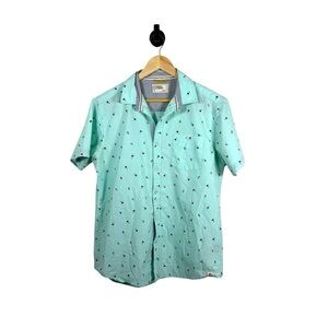 Free Planet Men’s Tropical Woven Casual Button Down in Aqua Multi Size L